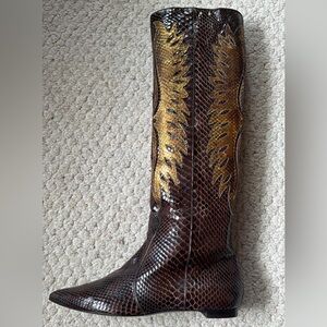 Gucci Brown and Gold Heeled Boots